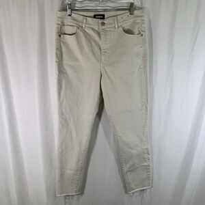 Express Skinny Jeans Women's 12R White Denim High Rise Raw Hem Cotton Blend